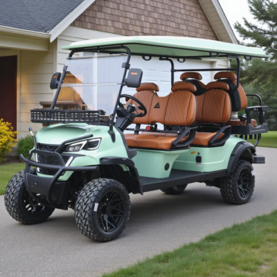 Pastel Green 6-Passenger 48V Lifted Lithium LSV with Savannah Seats